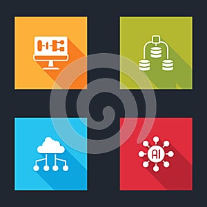 Set Algorithm, Server, Data, Network cloud connection and Neural network icon. Vector