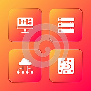 Set Algorithm, Server, Data, Network cloud connection and Neural network icon. Vector