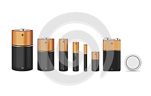 Set of alkaline batteries of various sizes AA, C, D, AAAA, 9-volt, button for your design