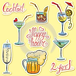 Set of alkohol drinks images and hand written text