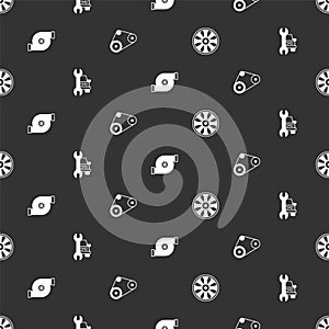 Set Alloy wheel for car, Car service, Automotive turbocharger and Timing belt kit on seamless pattern. Vector