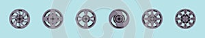 Set of alloy wheels cartoon icon design template with various models. vector illustration isolated on blue background