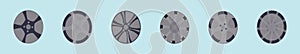 Set of alloy wheels cartoon icon design template with various models. vector illustration isolated on blue background