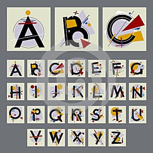 Set of alphabet, capital letters, simple geometric shapes photo