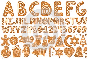 Set of alphabet holidays gingerbread cookies