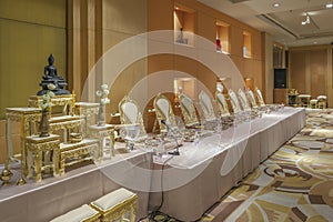 Set of altar table and monk's seats are in Thai wedding cultur