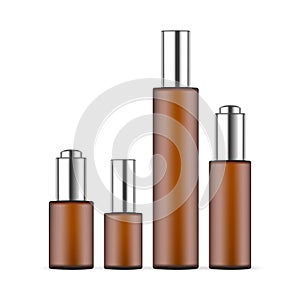 Set of Amber Cosmetic Bottles for Serum and Moisturizer Water
