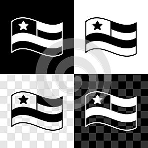 Set American flag icon isolated on black and white, transparent background. Flag of USA. United States of America