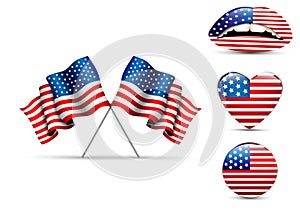 Set of American flags of different shapes
