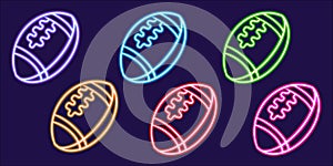Set American Football ball figure glowing desktop icon, neon sticker, neon Fumble figure, glowing figure, neon