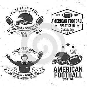 Set of american football or rugby club badge. Vector for shirt, logo, print, stamp, patch. Vintage design with american