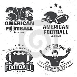 Set of american football or rugby club badge. Vector for shirt, logo, print, stamp, patch. Vintage design with american