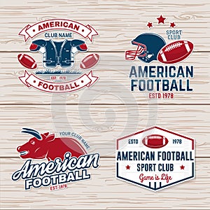 Set of american football or rugby club badge. Vector for shirt, logo, print, stamp, patch. Vintage design with american