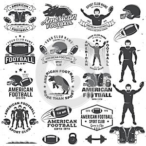 Set of american football or rugby club badge. Vector for shirt, logo, print, stamp, patch. Vintage design with bull