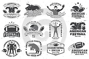 Set of american football or rugby club badge. Vector for shirt, logo, print, stamp, patch. Vintage design with bull