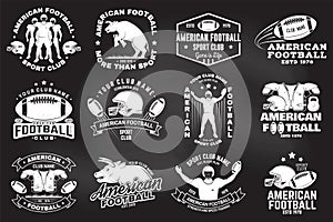 Set of american football or rugby club badge. Vector for shirt, logo, print, stamp, patch. Vintage design with bull