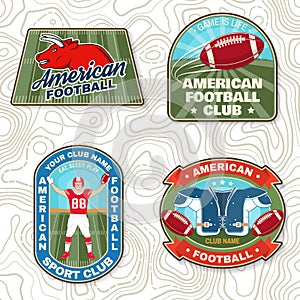 Set of american football or rugby club embroidery patch. Vector for shirt, logo, print, stamp, patch. Vintage design