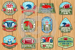 Set of american football or rugby club embroidery patch. Vector for shirt, logo, print, stamp, patch. Vintage design
