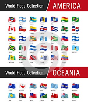 Set of American and Oceanian flags - Vector illustrations