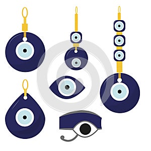 Set of amulet nazar, blue eye, vector. Lucky, fortune symbol