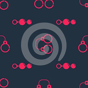 Set Anal beads and Sexy fluffy handcuffs on seamless pattern. Vector