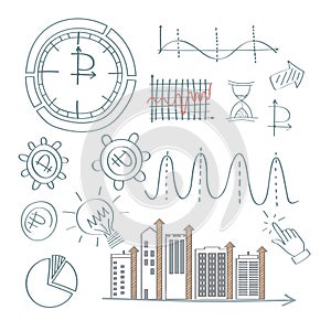 Set of analitic financial concept infografic with charts