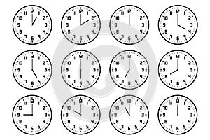 set of analog clock icon with number notifying each hour isolated on white photo