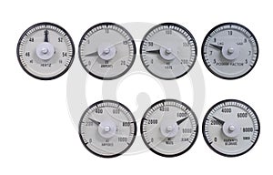 Set of analog meter for measuring electric volt, amp, power, frequency and power factor for monitor reading value before sync the