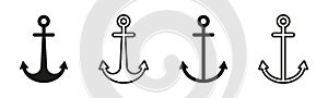 Set of anchor icons. A collection of icons representing anchors, typically used to symbolize stability, strength, and a connection