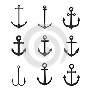 Set of anchor icons, isolated on white background.