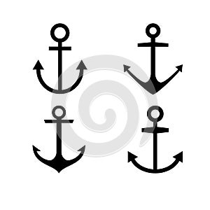 Set of anchors. Vector illustrationA set of silhouettes of anchors isolated on white background. Anchor icon simple sign. Anchor i