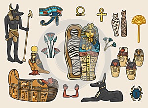 Set of ancient Egyptian elements.