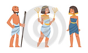 Set of Ancient Egyptian people in authentic traditional clothes vector illustration