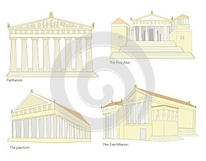 Un impostato composto da antico greco templi 