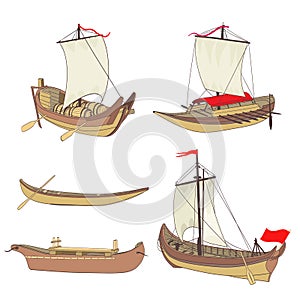 Set of ancient ships