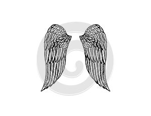 Set of Angel wings in vintage style. Template for tattoo and emblems, t-shirts and logo. Emblem for stickers. Engraved