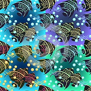Set of angelfish seamless pattern. vector illustration