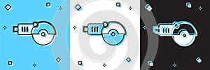 Set Angle grinder icon isolated on blue and white, black background. Vector