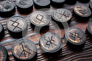 Set of anglo-saxon runes carved in wood