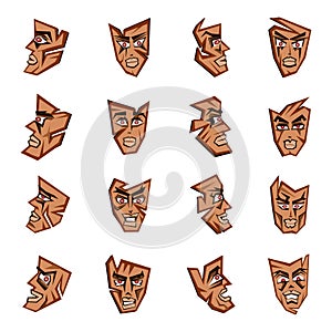 Angry face emotion icons set. Cartoon illustration of 9 angry face emotion icons for web photo