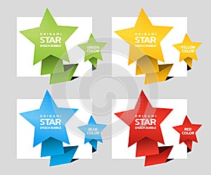 Set of angular origami star speech bubble isolated on white for design of advertisement label, sticker