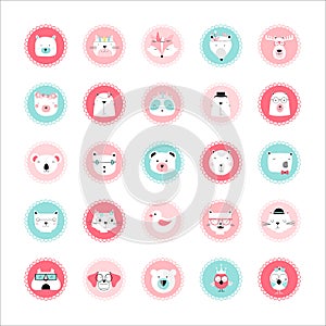 Set of animal cute icons, Vector illustration.