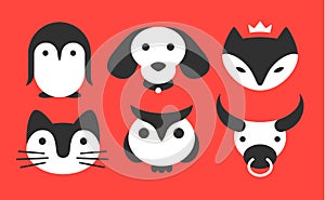 Set animal flat logo - vector illustration, emblem on red background