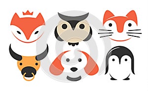 Set animal flat logo - vector illustration, emblem on white background