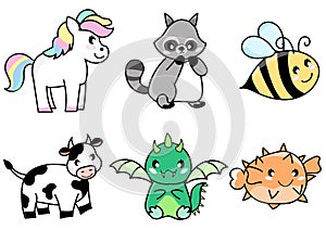 Set of animal heads collection.Characters portrait cute animal faces on white background.