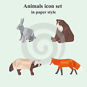 Set of animal icons in paper style