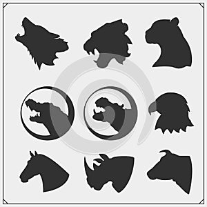 Set of animal silhouettes. Savanna, forest, farm animals. Design template for emblems, stickers and logos.