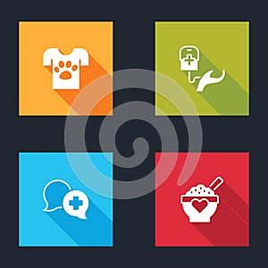 Set Animal volunteer, Blood donation, Dialogue with doctor and Donation food icon. Vector