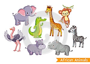 Set with animals of Africa in cartoon style. photo