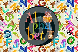 Set of animals alphabet for kids letters, cartoon fun abc education in preschool, cute children zoo collection learning